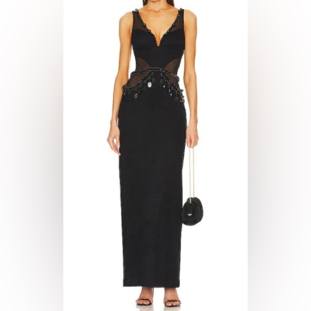 PatBO Mesh Paneled Band-Beaded Maxi Dress (size 2)